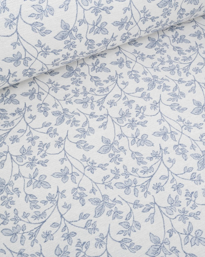 Tissu Jacquard Grande Largeur Feuillage Romantique Bleu  - Mercerine