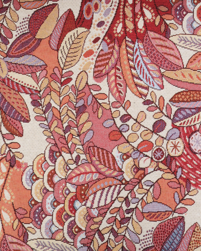Tissu Jacquard Ameublement Feuillage Tropical Rose et Rouge - Mercerine