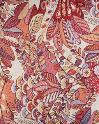 Tissu Jacquard Ameublement Feuillage Tropical Rose et Rouge - Mercerine
