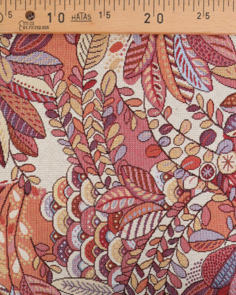 Tissu Jacquard Ameublement Feuillage Tropical Rose et Rouge - Mercerine