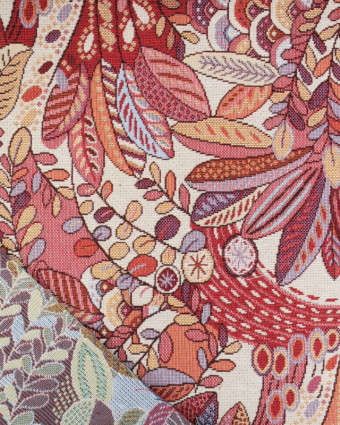 Tissu Jacquard Ameublement Feuillage Tropical Rose et Rouge - Mercerine