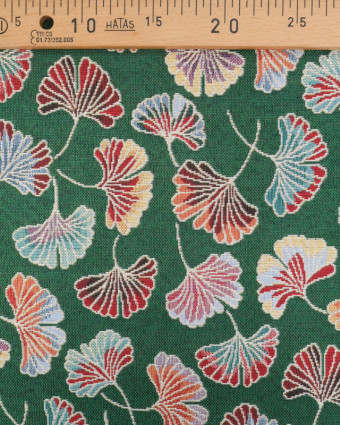 Tissu Jacquard Ameublement Motif Ginkgo Coloré Fond Vert - Mercerine