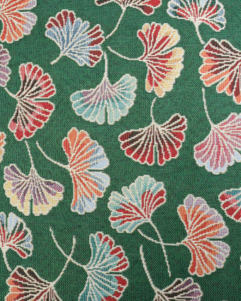 Tissu Jacquard Ameublement Motif Ginkgo Coloré Fond Vert - Mercerine