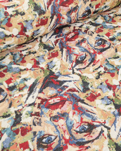 Tissu Jacquard Ameublement Motif Visage Paint Multicolore - Mercerine