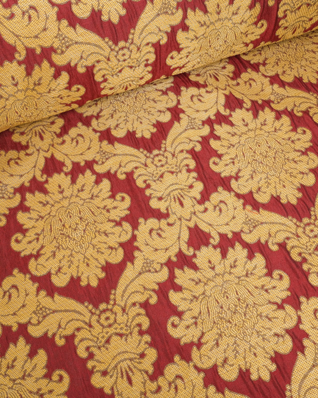 Tissu Jacquard Ameublement Tissé En France Fronsac Rouge - Mercerine