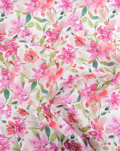 Viscose Sanforisée Motif Fleuri Aquarelle Rose - Mercerine
