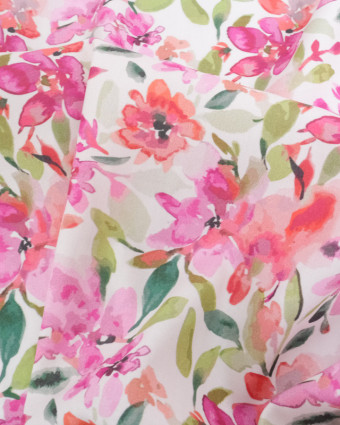 Viscose Sanforisée Motif Fleuri Aquarelle Rose - Mercerine