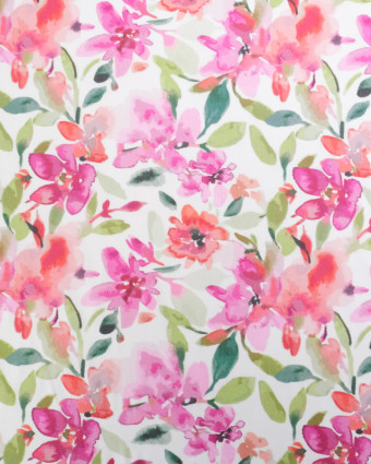Viscose Sanforisée Motif Fleuri Aquarelle Rose - Mercerine
