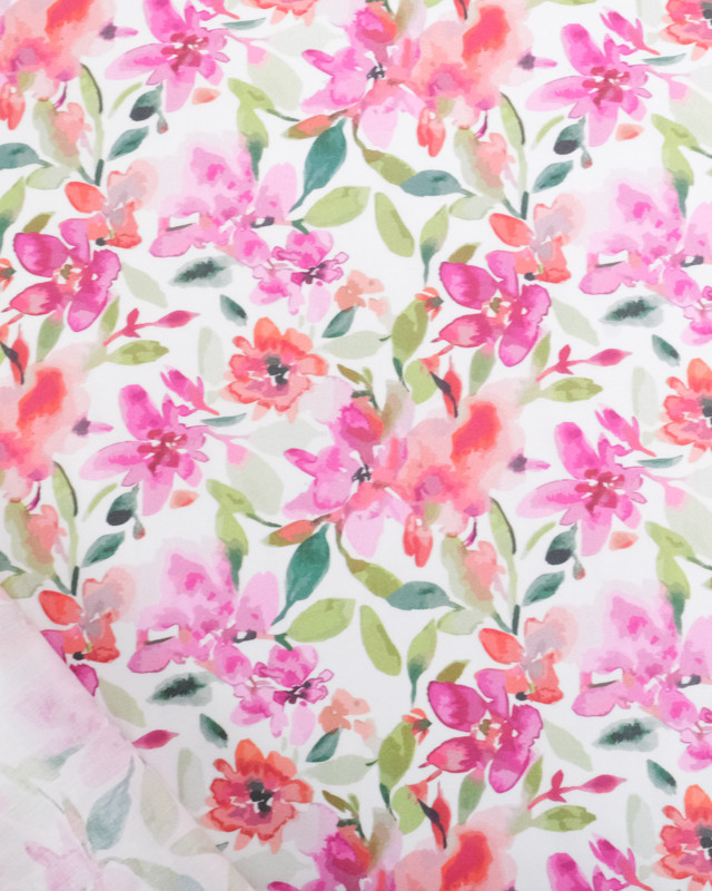 Viscose Sanforisée Motif Fleuri Aquarelle Rose - Mercerine