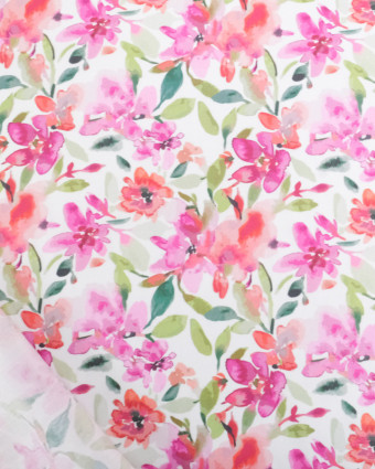 Viscose Sanforisée Motif Fleuri Aquarelle Rose - Mercerine