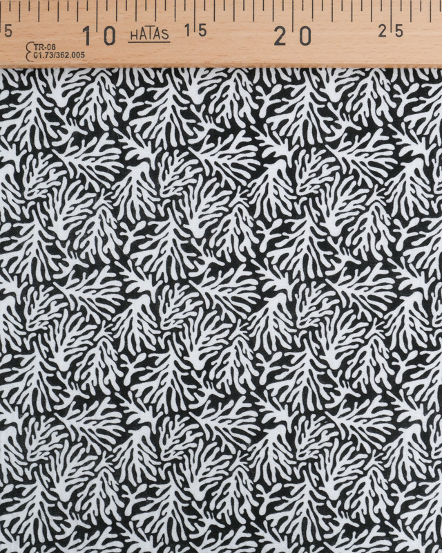 Double Gaze Impression Digitale Noire Motif Corail Blanc - Mercerine