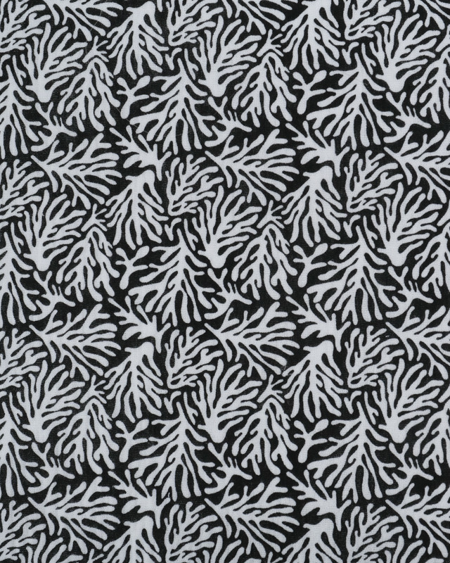 Double Gaze Impression Digitale Noire Motif Corail Blanc - Mercerine
