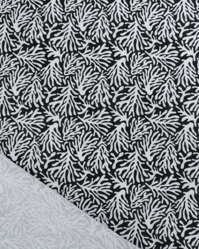 Double Gaze Impression Digitale Noire Motif Corail Blanc - Mercerine