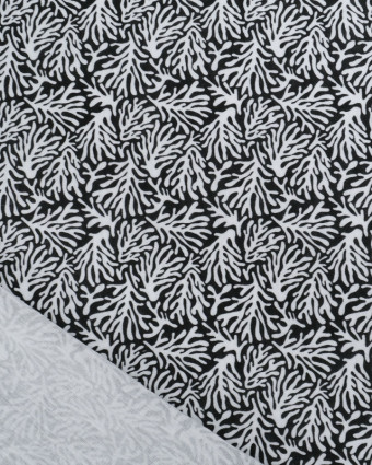 Double Gaze Impression Digitale Noire Motif Corail Blanc - Mercerine