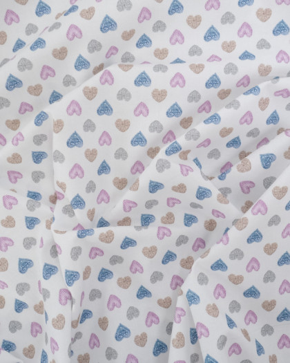 Popeline de Coton Digitale Ecrue Cœurs Colorés - Mercerine
