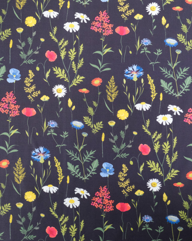 Viscose Sanforisée Noire Motif Fleuri Coloré - Mercerine
