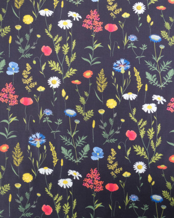 Viscose Sanforisée Noire Motif Fleuri Coloré - Mercerine