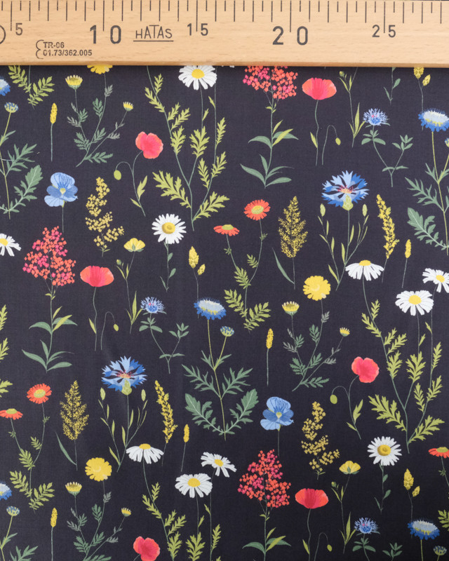 Viscose Sanforisée Noire Motif Fleuri Coloré - Mercerine