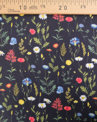 Viscose Sanforisée Noire Motif Fleuri Coloré - Mercerine