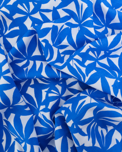 Viscose Sanforisée Imprimé Feuillage Bleu Roi - Mercerine