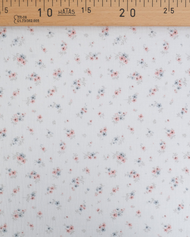 Double Gaze Impression Digitale Petites Fleurs Roses et Bleues - Mercerine