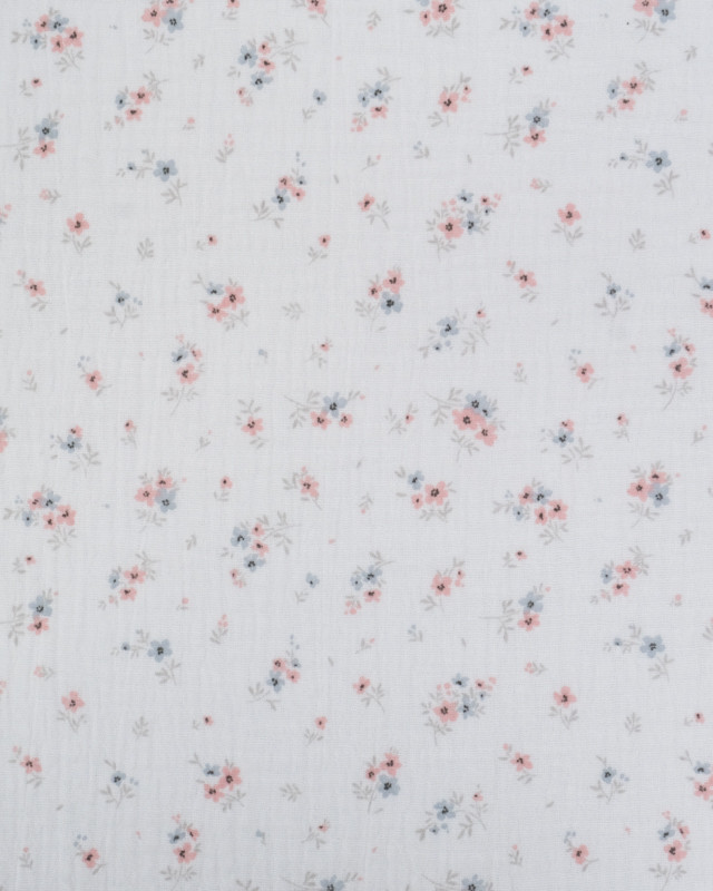 Double Gaze Impression Digitale Petites Fleurs Roses et Bleues - Mercerine