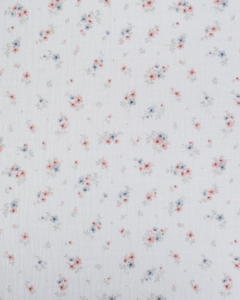 Double Gaze Impression Digitale Petites Fleurs Roses et Bleues - Mercerine