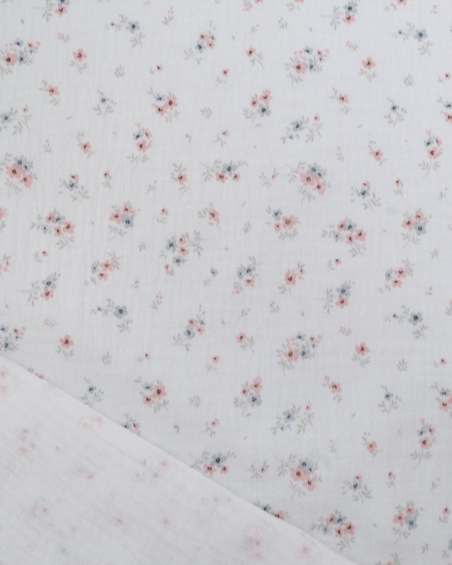 Double Gaze Impression Digitale Petites Fleurs Roses et Bleues - Mercerine
