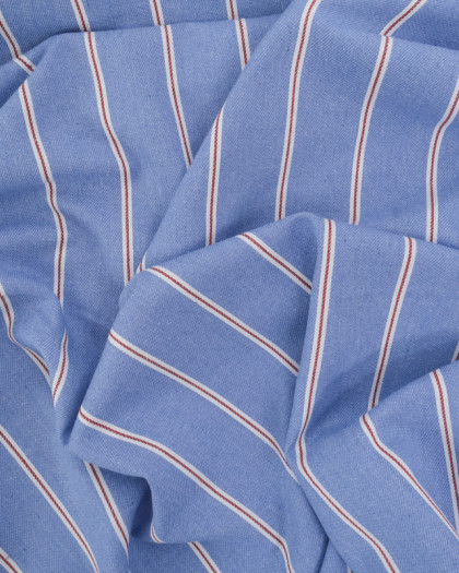 Tissu Jean Bleu Vintage Rayures Rouges - Poppy - Mercerine