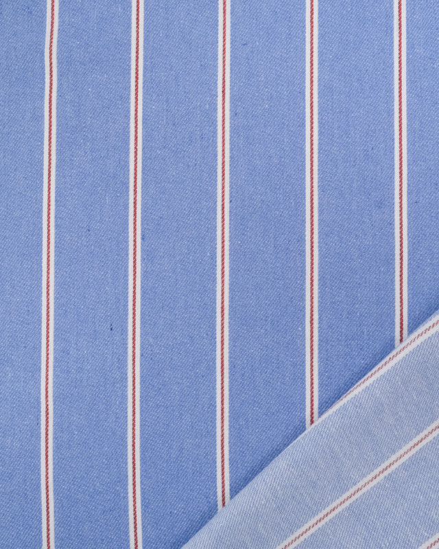Tissu Jean Bleu Vintage Rayures Rouges - Poppy - Mercerine
