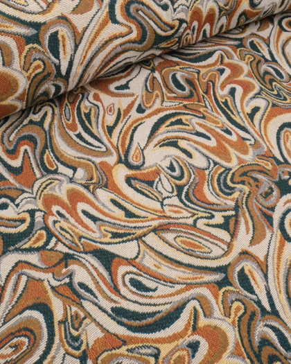 Jacquard Céleste Pétrole et Caramel  - Mercerine