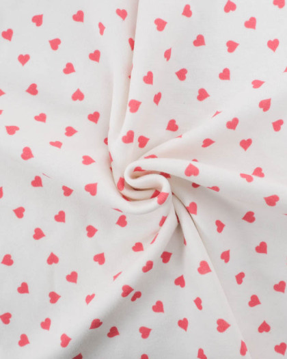Tissu Sweat Petits Cœurs Rouges Envers Doudou - Mercerine