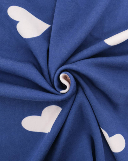 Tissu Sweat Big Love Bleu Denim Envers Doudou - Mercerine