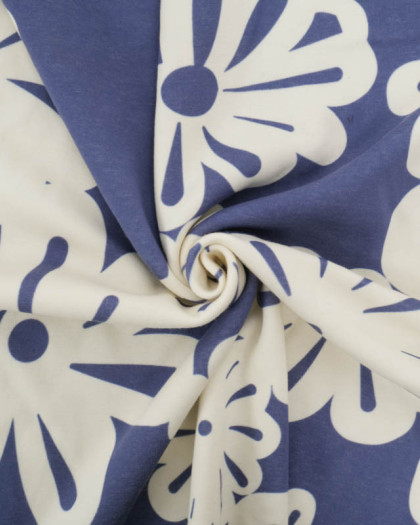 Tissu Sweat Bleu Denim Margarita Envers Doudou - Mercerine