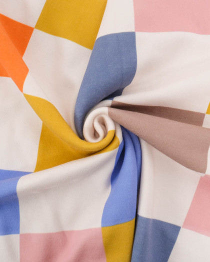 Tissu Sweat Damier Coloré Envers Doudou - Mercerine