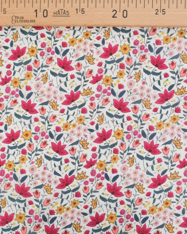 Voile de Coton Mila Suzie Rose Fond Ecru