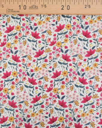 Voile de Coton Mila Suzie Rose Fond Ecru