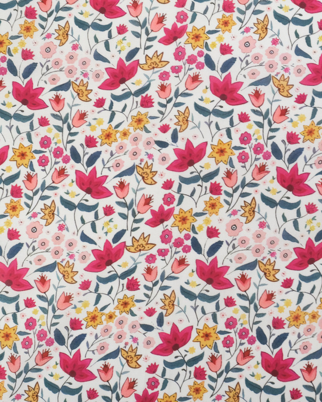Voile de Coton Mila Suzie Rose Fond Ecru