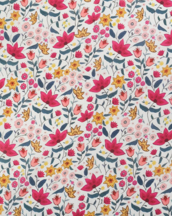 Voile de Coton Mila Suzie Rose Fond Ecru