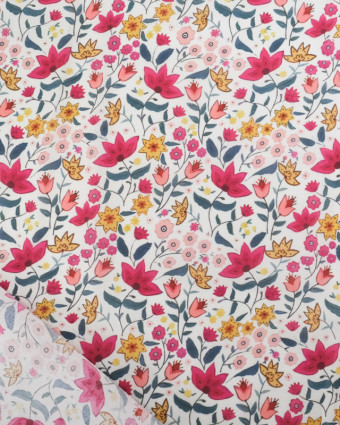 Voile de Coton Mila Suzie Rose Fond Ecru