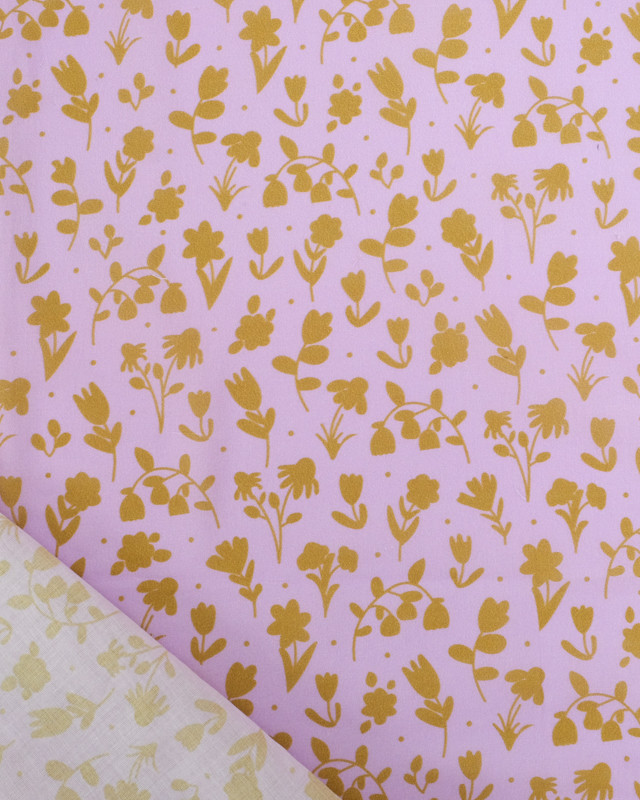 Voile de Coton Mila Impression Floral Fond Parme