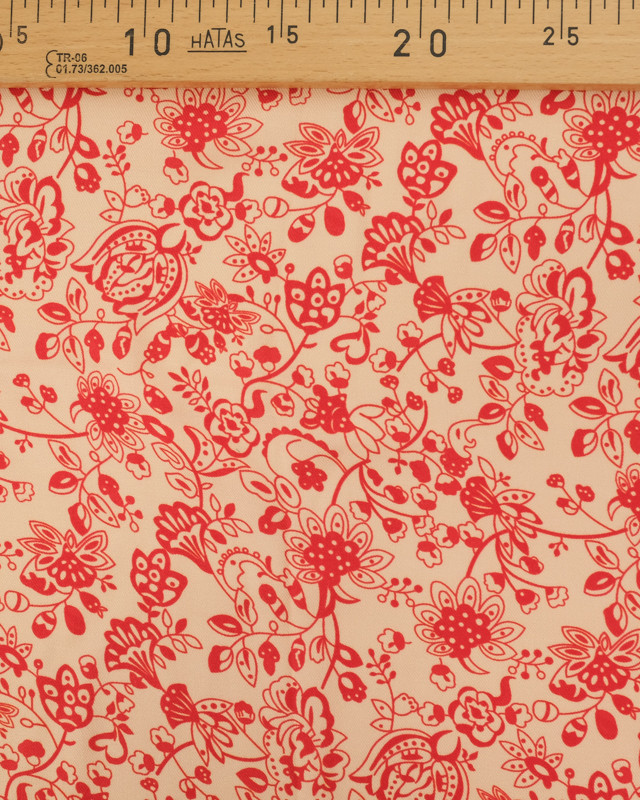 Tissu Viscose Twill Indienne Rouge Cerise Fond Beige - Mercerine