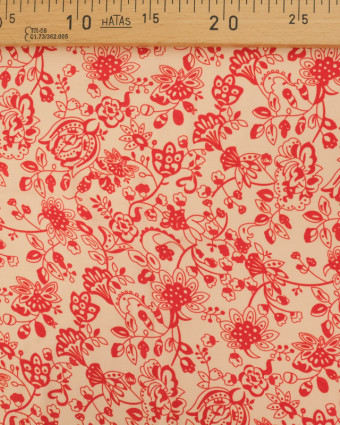 Tissu Viscose Twill Indienne Rouge Cerise Fond Beige - Mercerine