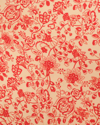 Tissu Viscose Twill Indienne Rouge Cerise Fond Beige - Mercerine