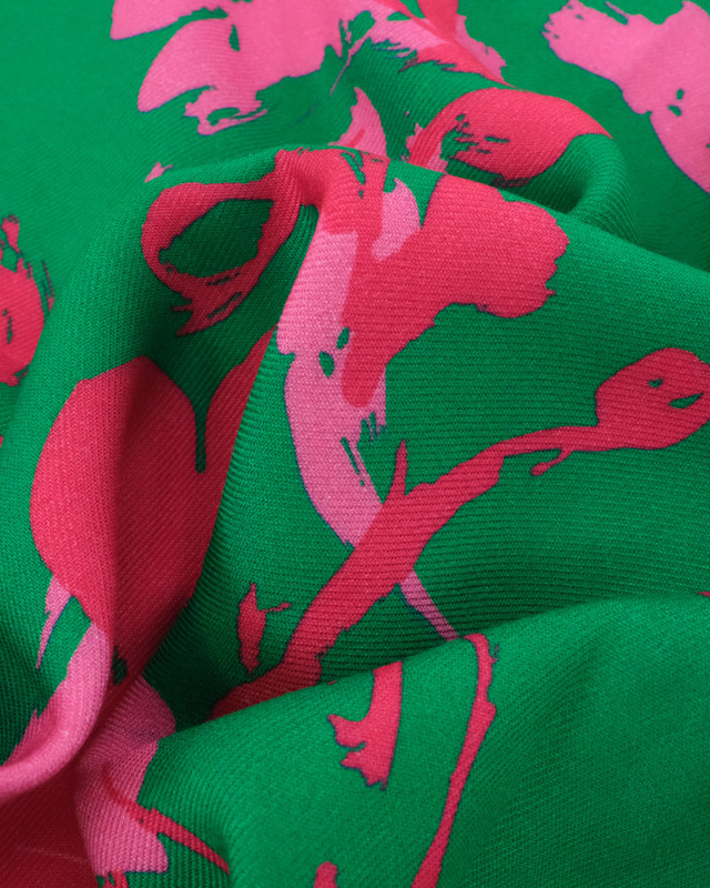Tissu Viscose Twill Luna Vert Prairie et Fuchsia - Mercerine