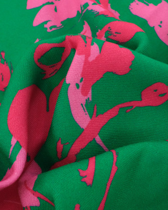 Tissu Viscose Twill Luna Vert Prairie et Fuchsia - Mercerine