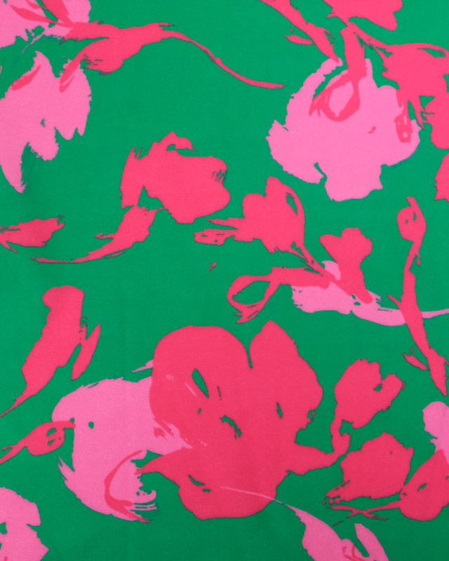 Tissu Viscose Twill Luna Vert Prairie et Fuchsia - Mercerine