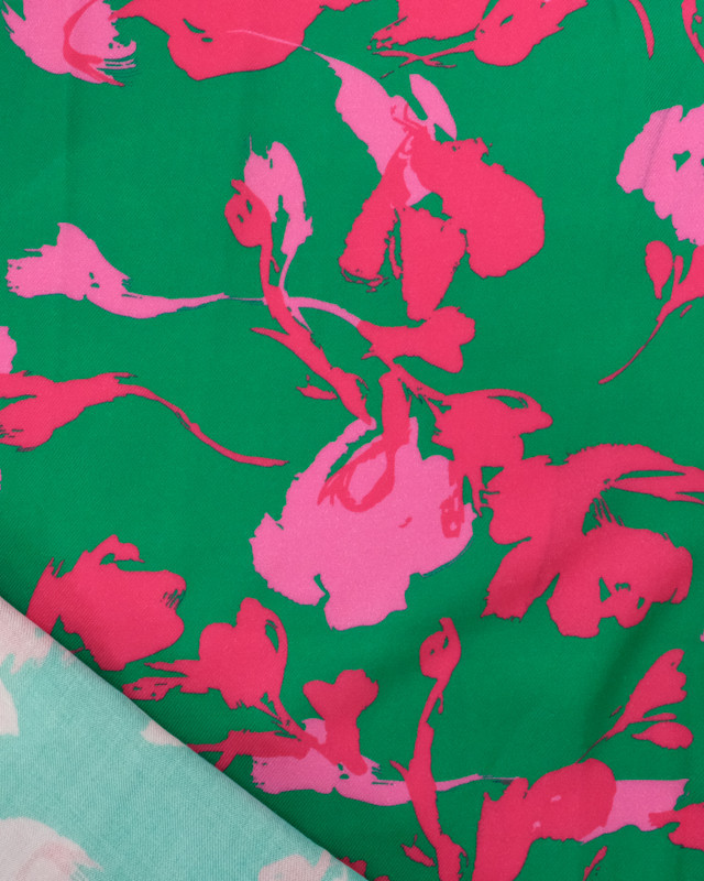 Tissu Viscose Twill Luna Vert Prairie et Fuchsia - Mercerine