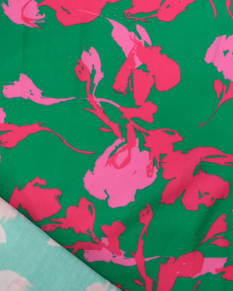 Tissu Viscose Twill Luna Vert Prairie et Fuchsia - Mercerine