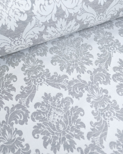 Tissu Jacquard Motif Baroque Reflets Satinés Gris - Mercerine